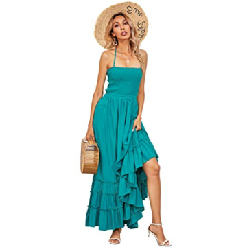 R.Vivimos Womens Summer Boho Sexy Backless Long Dresses (Medium, Turquoise)