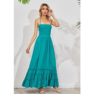 R.Vivimos Womens Summer Boho Sexy Backless Long Dresses (Medium, Turquoise)