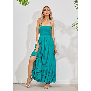 R.Vivimos Womens Summer Boho Sexy Backless Long Dresses (Medium, Turquoise)