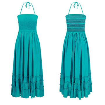 R.Vivimos Womens Summer Boho Sexy Backless Long Dresses (Medium, Turquoise)