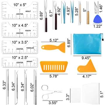 33pcs Vinyl Weeding Tools with T-Shirt Ruler Guide - Perfect for DIY Projects, Weeding, Scrapbooking...