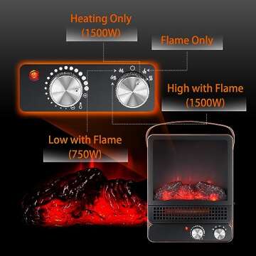 Electric Fireplace Heater for Indoor Use, 1500W High Heat Space Heater, 15" Heater Fireplace with Realistic Flame, Safety Protection, 4 Flame Brightness Portable Fireplace Heater for Christmas Decor