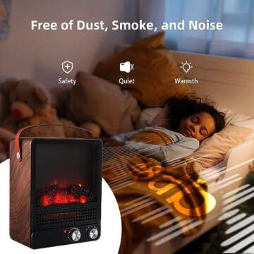 Electric Fireplace Heater for Indoor Use, 1500W High Heat Space Heater, 15" Heater Fireplace with Realistic Flame, Safety Protection, 4 Flame Brightness Portable Fireplace Heater for Christmas Decor