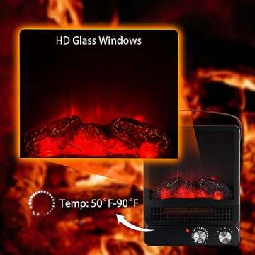 Electric Fireplace Heater for Indoor Use, 1500W High Heat Space Heater, 15" Heater Fireplace with Realistic Flame, Safety Protection, 4 Flame Brightness Portable Fireplace Heater for Christmas Decor