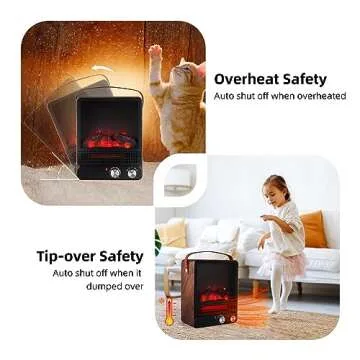 Electric Fireplace Heater for Indoor Use, 1500W High Heat Space Heater, 15" Heater Fireplace with Realistic Flame, Safety Protection, 4 Flame Brightness Portable Fireplace Heater for Christmas Decor