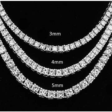HH BLING EMPIRE Gold Silver Iced Out Diamond Tennis Chain Necklace for Men Women, Rhinestone Tennis Necklaces for Women and Teens, Bling Round Cuibc Zirconia Necklace Chains (5mm-Silver-18)