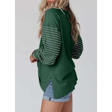 Dokotoo Womens Blouses Long Sleeve Crewneck Tops Spring 2025 Spring Tops for Women Trendy Business Casual Womens Clothes Fashion Tshirts Shirts for Women Ladies Blouses Blackish Green