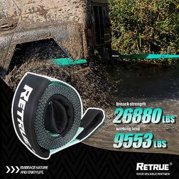 RETRUE Tow Strap with Triple Reinforced Loops 4in x 20ft 28,660lbs Break Strength Off Road Recovery ...