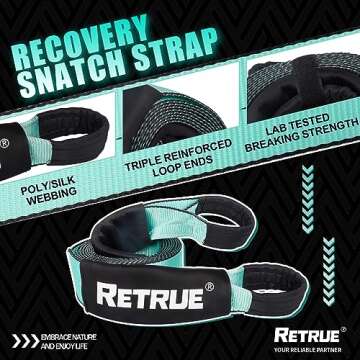 RETRUE Tow Strap with Triple Reinforced Loops 4in x 20ft 28,660lbs Break Strength Off Road Recovery Strap Emergency Heavy Duty Towing Rope for SUV, UTV, ATV, Truck