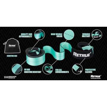 RETRUE Tow Strap with Triple Reinforced Loops 4in x 20ft 28,660lbs Break Strength Off Road Recovery Strap Emergency Heavy Duty Towing Rope for SUV, UTV, ATV, Truck