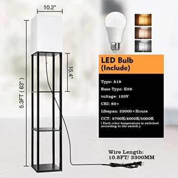RUNTOP 3-Shelf Floor Lamp - Modern Display Light for Home