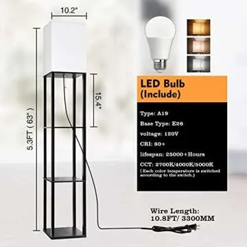 RUNTOP 3-Shelf Floor Lamp - Modern Display Light for Home