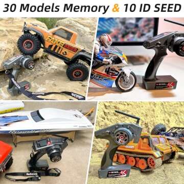 Radiolink RC6GS V3 7 Channels RC Transmitter and Waterproof Gyro Receiver R7FG, 30 Models Storage 2.4Ghz Voltage Telemetry Surface Remote Radio Controller for RC Crawler, Drifting, Car and Boat