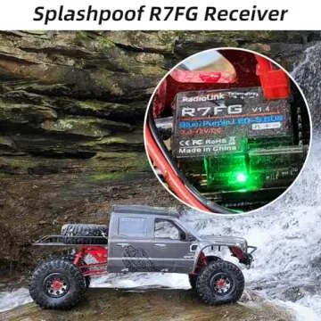 Radiolink RC6GS V3 7 Channels RC Transmitter and Waterproof Gyro Receiver R7FG, 30 Models Storage 2.4Ghz Voltage Telemetry Surface Remote Radio Controller for RC Crawler, Drifting, Car and Boat