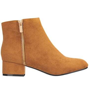 ILLUDE Women's Low Heel Ankle Boot - Casual Zip Up Bootie - Comfortable Everyday Round Toe Bootie - ...