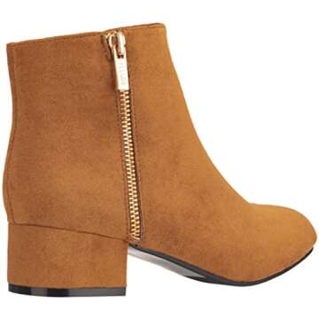ILLUDE Women's Low Heel Ankle Boot - Casual Zip Up Bootie - Comfortable Everyday Round Toe Bootie - Chaya (8, Tan Suede)