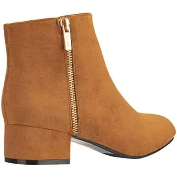 ILLUDE Women's Low Heel Ankle Boot - Casual Zip Up Bootie - Comfortable Everyday Round Toe Bootie - Chaya (8, Tan Suede)