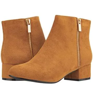 ILLUDE Women's Low Heel Ankle Boot - Casual Zip Up Bootie - Comfortable Everyday Round Toe Bootie - Chaya (8, Tan Suede)