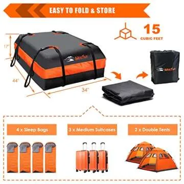 MeeFar Car Roof Bag XBEEK Rooftop top Cargo Carrier Bag Waterproof 15 Cubic feet for All Cars with/Without Rack, Includes Anti-Slip Mat, 8 Reinforced Straps, 6 Door Hooks, Luggage Lock