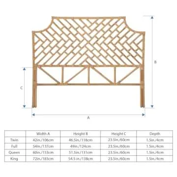 Kouboo Rattan Chippendale Headboard, Handmade, Bedroom Furniture, Bed Frames, Bed Backboard, Upholstered Bed Frame, Bohemian Decor, Twin Size, Natural
