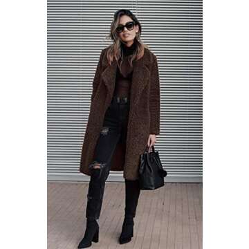 Angashion Women's Fuzzy Fleece Long Cardigan Coat