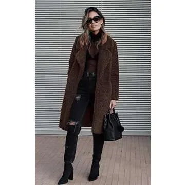 Angashion Women's Fuzzy Fleece Long Cardigan Coat