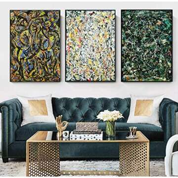 INVIN ART Jackson Pollock Giclee Print Canvas Wall Art – Stunning 3 Piece Set
