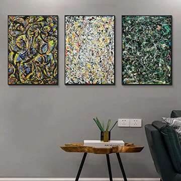 Jackson Pollock Framed Canvas Art - Stunning Set of 3