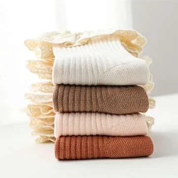 HOUSEYUAN Toddler Frilly Baby Girls Knee High Socks 2T-3T White Vintage Newborn Thigh Lace Ruffle Long Socks Infant Tights Stockings 4 Pairs 2-4T