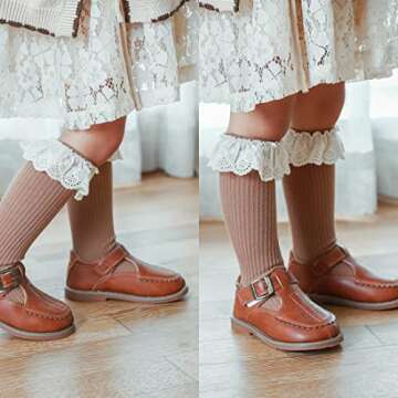 HOUSEYUAN Toddler Frilly Baby Girls Knee High Socks 2T-3T White Vintage Newborn Thigh Lace Ruffle Long Socks Infant Tights Stockings 4 Pairs 2-4T