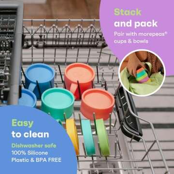 morepeas The Everything Snack Cup | Steam Veggies & More | Reversible Lid & Suction Base, Snack Catcher, Dishwasher, Microwave, Freezer Safe, BPA Free