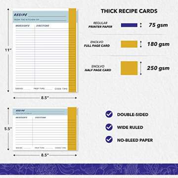 ENOLVO Recipe Binder 8.5X11 3 Ring - Full Page Recipe Book Binder Kit, Make Your Own Cookbook Binder Recipe Organizer – Plastic Page Protectors, Cards, and Dividers for 80 Recipes – Gift Box