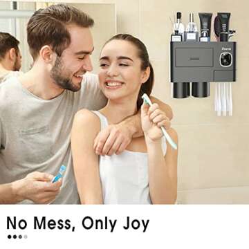 iHave Toothbrush Holders for Bathrooms, 2 Cups Toothbrush Holder Wall Mounted with Toothpaste Dispenser - Large Capacity Tray, Cosmetic Drawer - Tooth Brushing Holder & Bathroom Accessories