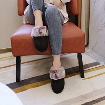 Cozyfurry Womens Slipper Fuzzy Fluffy House Slippers Faux Fur Cozy Warm Soft Indoor Shoes Memory Foam Anti-skid Rubber Sole Black 9-10