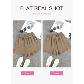 Dokotoo Womens Summer Beach Ladies Ruffle Hem Linen Elastic Waist Solid Casual Loose Shorts Pants with Pockets Khaki Small