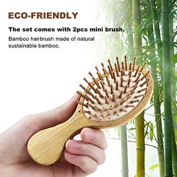 2 PCS Bamboo Detangler Mini Hair Brushes Travel Pack For Kids Gift No Wooden Bristles Hairbrush Mass...