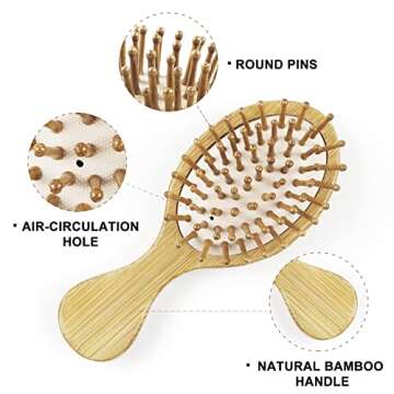 2 PCS Bamboo Detangler Mini Hair Brushes Travel Pack For Kids Gift No Wooden Bristles Hairbrush Massage Scalp For Curly Hair, Wet Dry Hair Tangle Brush
