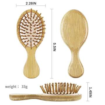 2 PCS Bamboo Detangler Mini Hair Brushes Travel Pack For Kids Gift No Wooden Bristles Hairbrush Massage Scalp For Curly Hair, Wet Dry Hair Tangle Brush