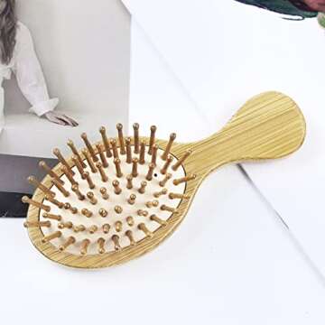 2 PCS Bamboo Detangler Mini Hair Brushes Travel Pack For Kids Gift No Wooden Bristles Hairbrush Massage Scalp For Curly Hair, Wet Dry Hair Tangle Brush