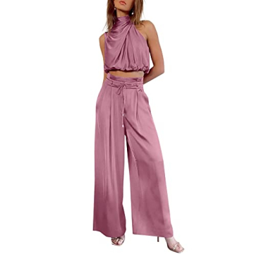 NOLLSOM Women's Casual Summer Satin Outfit Set - Pink