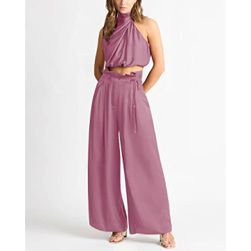 NOLLSOM Women's Casual Summer Satin Outfit Set - Pink