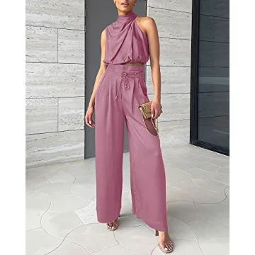 NOLLSOM Women's Casual Summer Satin Outfit Set - Pink