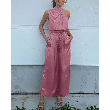 NOLLSOM Women's Casual Summer Satin Outfit Set - Pink