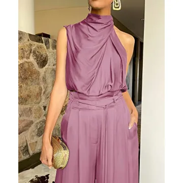 NOLLSOM Women's Casual Summer Satin Outfit Set - Pink