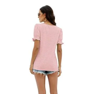 WIHOLL Square Neck Tops for Women Cute Spring Summer 2025 Fashion Trendy Short Sleeve Shirts and Blouses Pink S