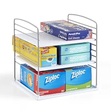YouCopia UpSpace Cabinet Box Organizer, Adjustable Kitchen and Pantry Shelf for Plastic Wrap and Foi...