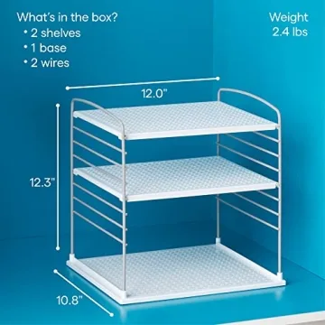 YouCopia UpSpace Cabinet Box Organizer, Adjustable Kitchen and Pantry Shelf for Plastic Wrap and Foil Storage, Extra Large, White