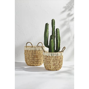 Mud Pie Beaded Hyacinth Basket Set Perfect for Organizing