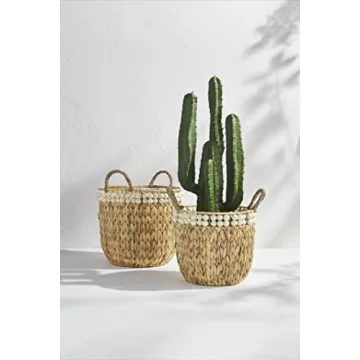 Mud Pie Beaded Hyacinth Basket Set Perfect for Organizing