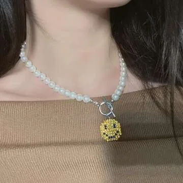 LecAit Cute Smiley Face Pearl Necklace for Women